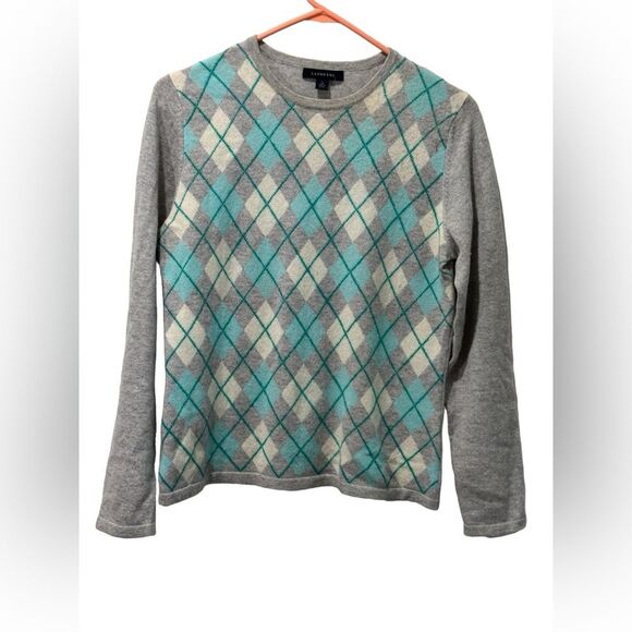 Land’s End grey and blue argyle cashmere sweater size S - Picture 1 of 6